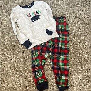 Lil Bear Kids Pajama Set - White and Plaid